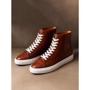 NWOB Opie Way Handmade Leather James Court High Top Brown Minimalist Luxury Men’